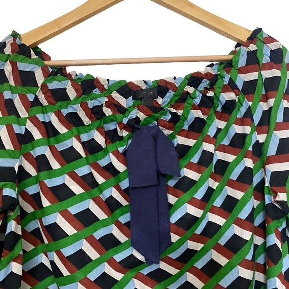 J.Crew  Off The Shoulder In Ratti Graphic Diamond Blouse Green Brown Size S - Picture 12 of 12